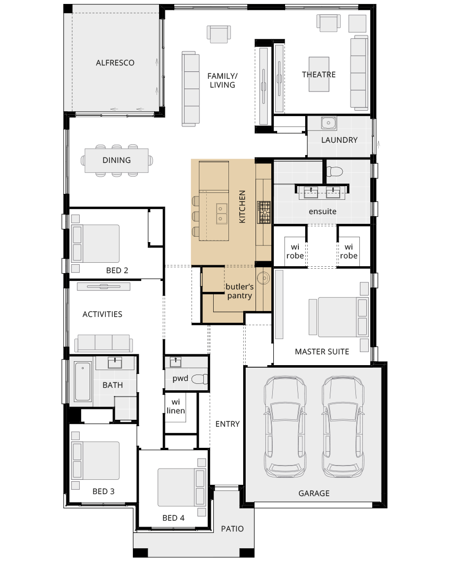 single storey home design santa monica encore option floorplan alternate kitchen C rhs