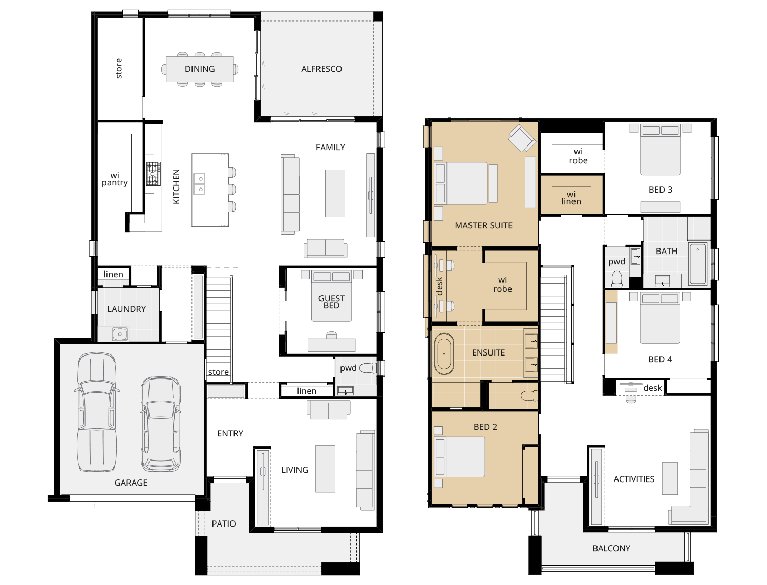 two storey home design saxonvale 42 option floorplan rear master suite rhs