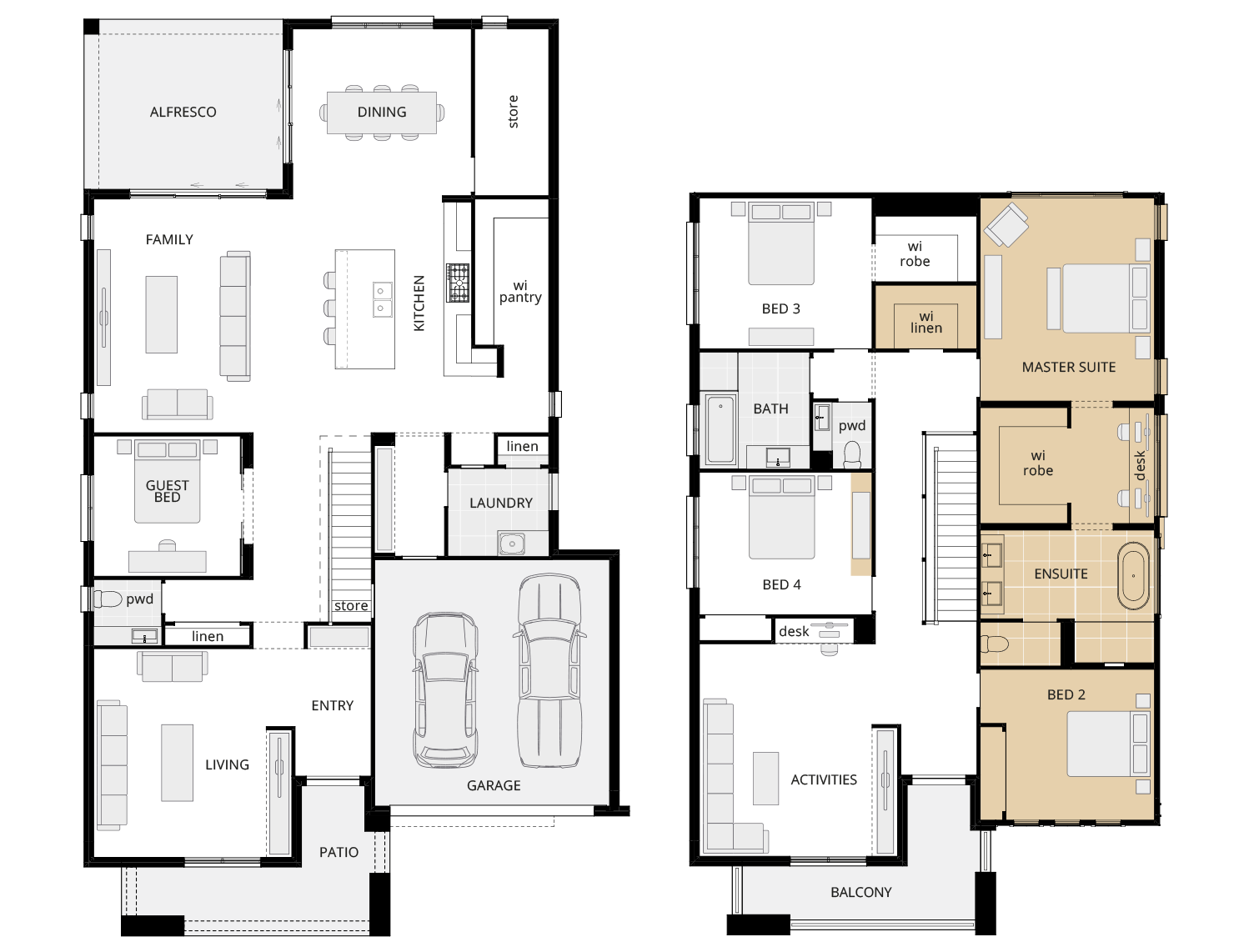two storey home design saxonvale 42 option floorplan rear master suite rhs