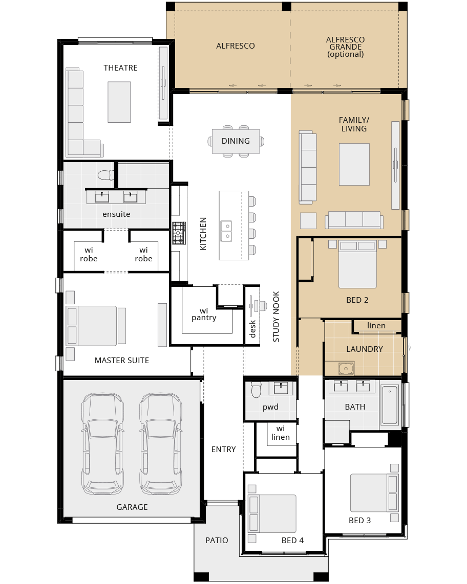 single storey home design seaside executive option floorplan alfresco grande rhs