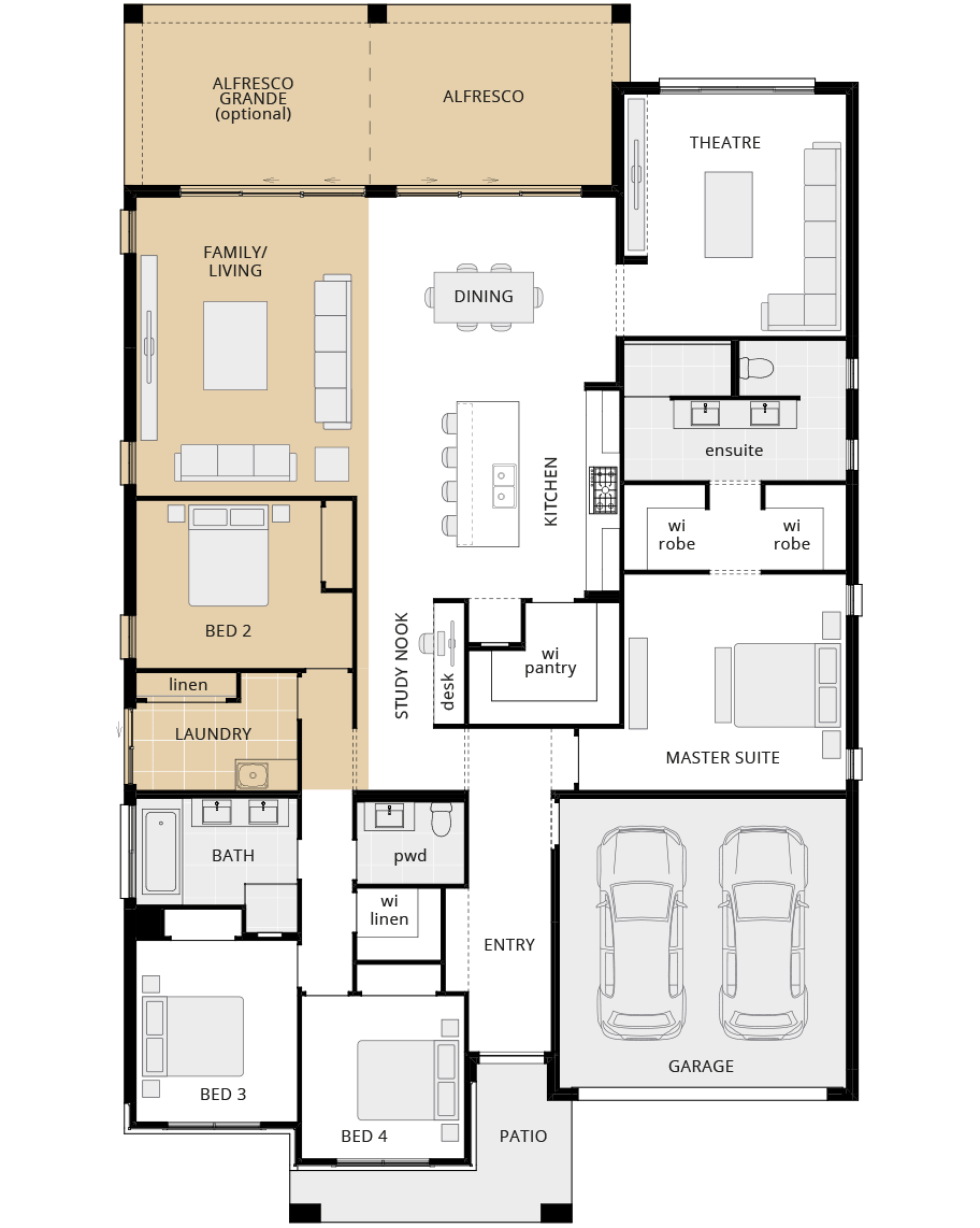 single storey home design seaside executive option floorplan alfresco grande rhs