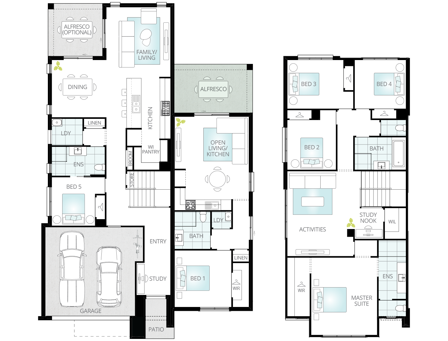 dual living home design floorplan soria two option 1 bed granny flat alfresco rhs