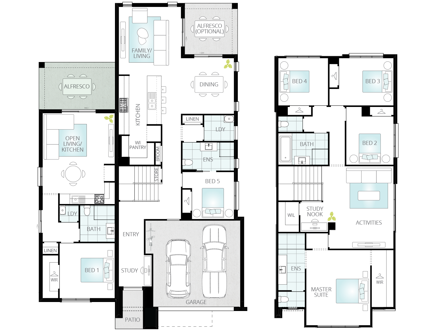 dual living home design floorplan soria two option 1 bed granny flat alfresco rhs