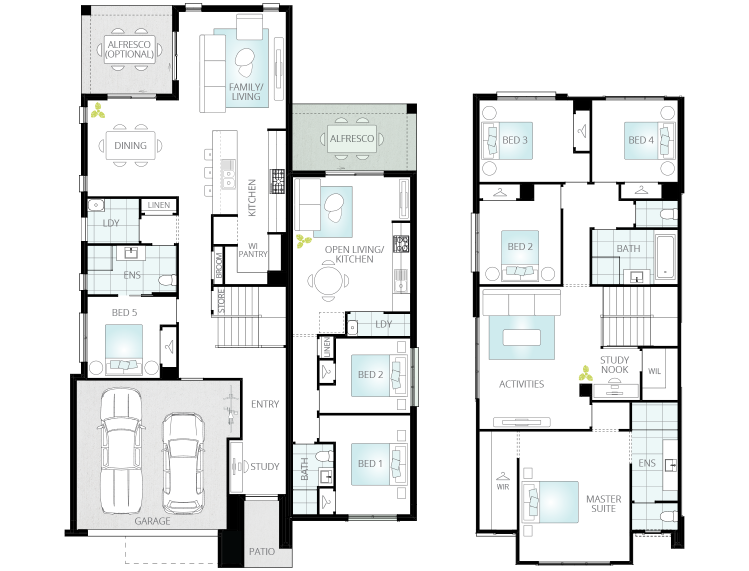 two storey granny flat design soria two option floorplan 2 bed granny alfresco rhs