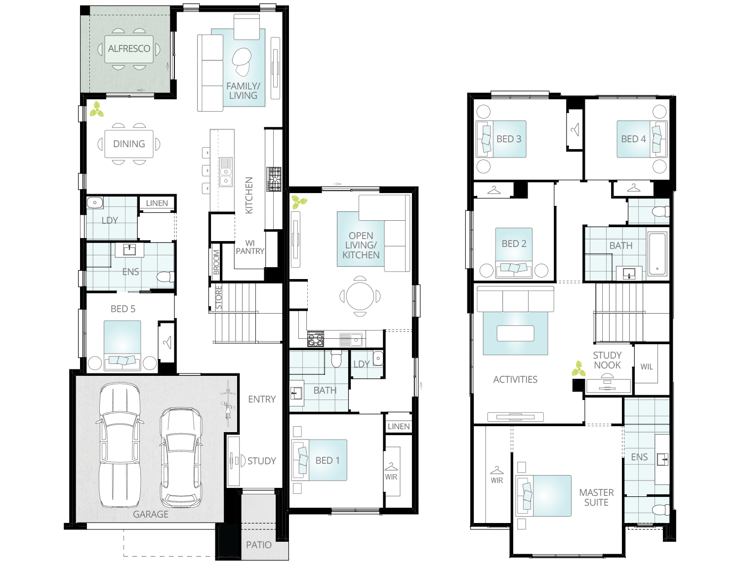 dual living home design floorplan soria two option alfresco including concrete rhs