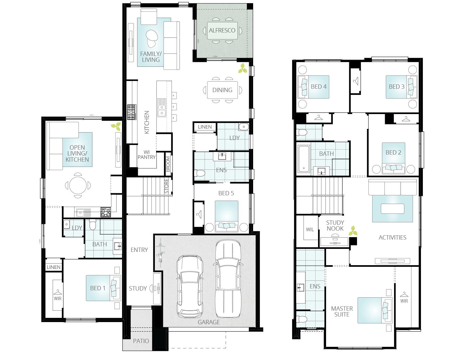dual living home design floorplan soria two option alfresco including concrete rhs