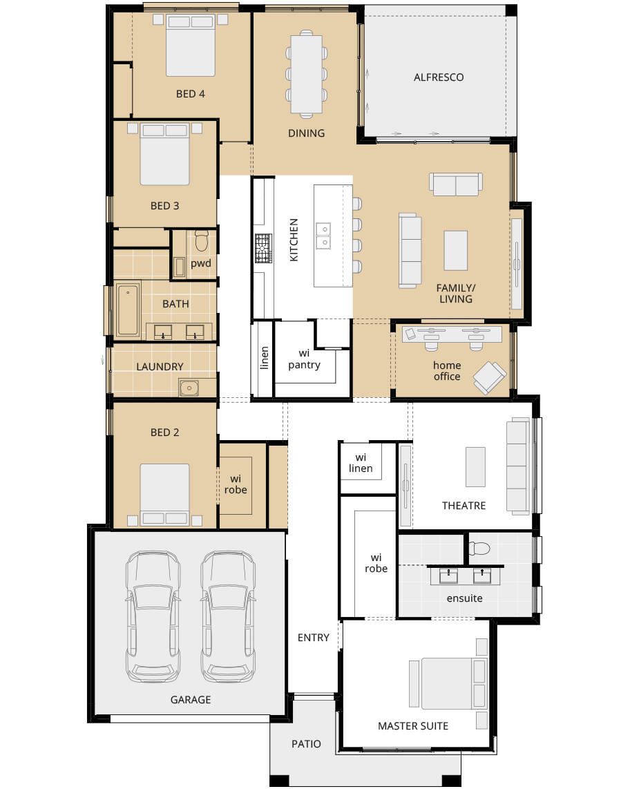 single storey home design st.tropez option floorplan home office including relocated dining rhs