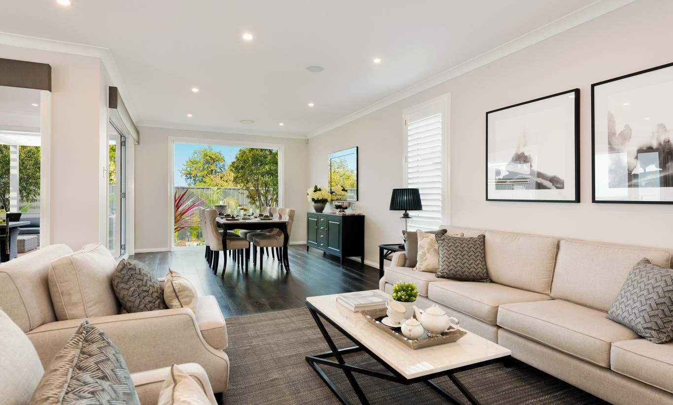 Living room & Dining - St Clair Luxury Two Storey Home - McDonald Jones