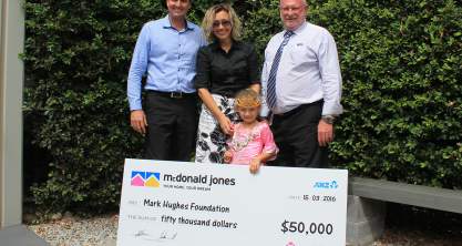 Mark Hughes Foundation receives donation from McDonald Jones Homes