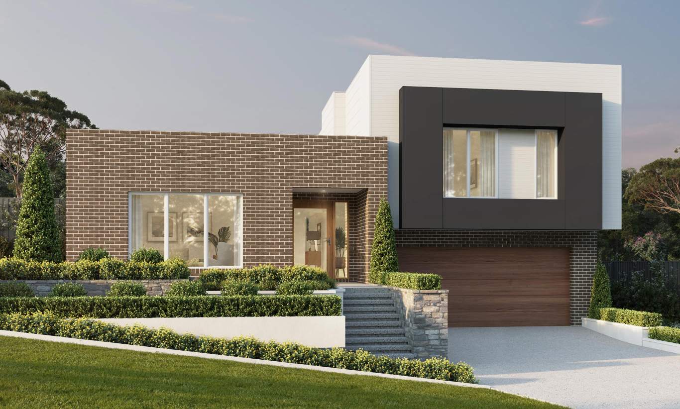 split level home design for sloping block huntley luxe facade