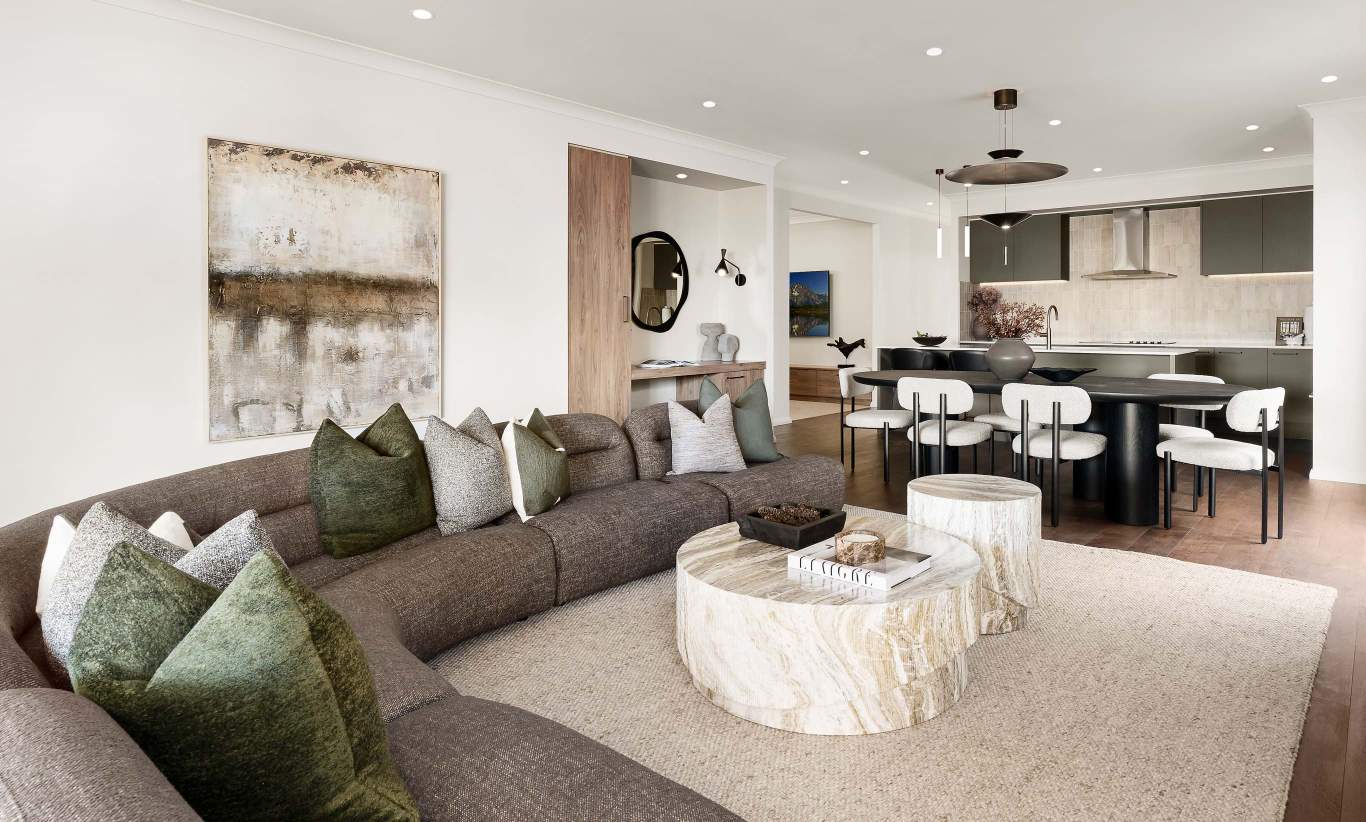 One storey home design riviera encore living and dining room oran park