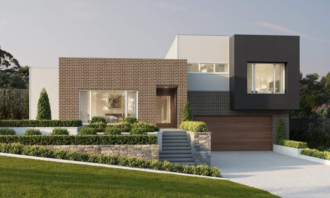 Split level home design on a sloping block stirling luxe facade