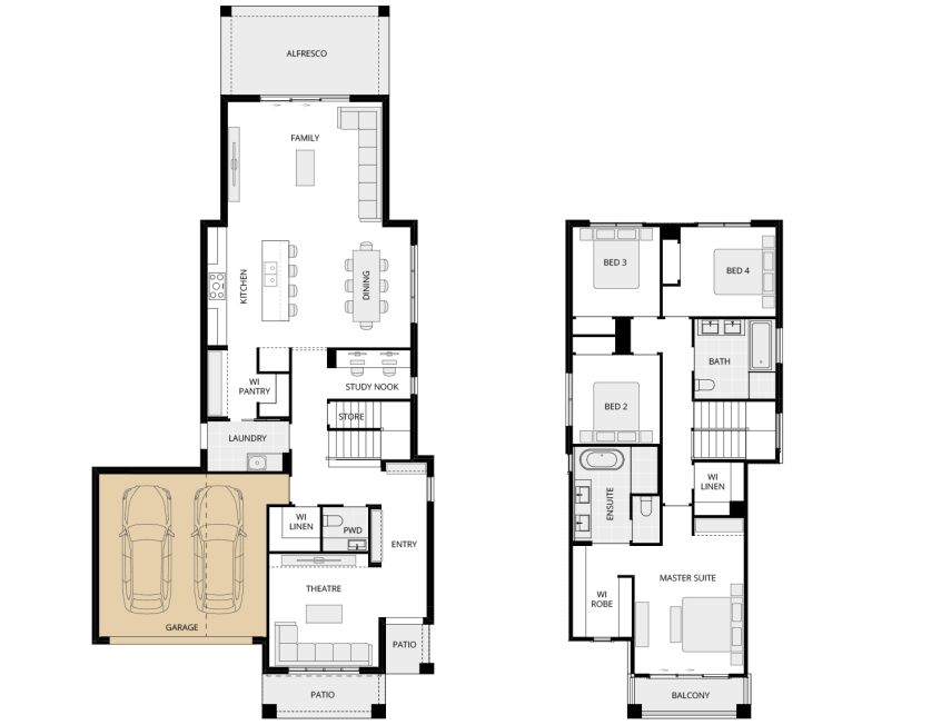Aria 28 One - Option Floorplan double garage rhs two storey home design aria 28 one option floorplan double garage lhs