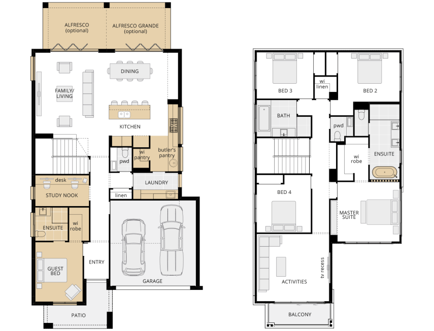 two storey home design nsw panorama 33 upgrade floorplan rhs