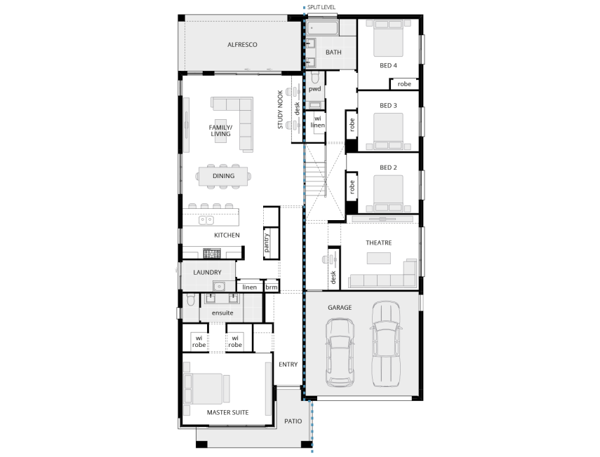 Darlington Split-Level Home Design Floor Plan