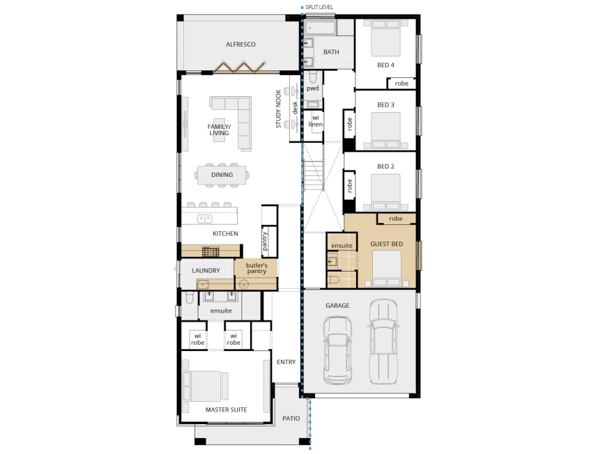 Darlington Split Level Home Design Floor Plan