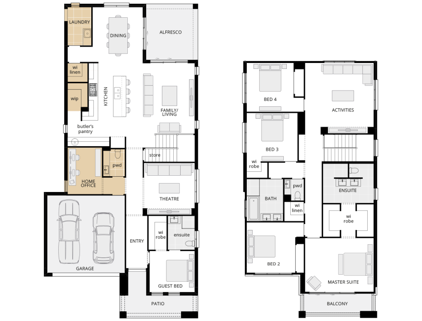two storey home design upgrade option manhattan 38 home office with rear laundry lhs