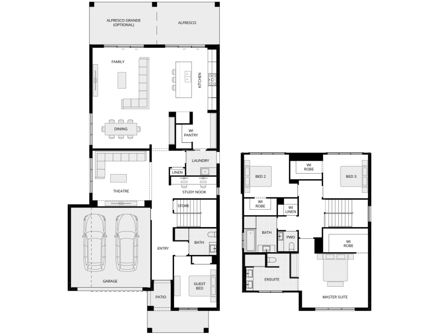 Waverton 35 floorplan rhs two storey home design waverton 35 floorplan lhs
