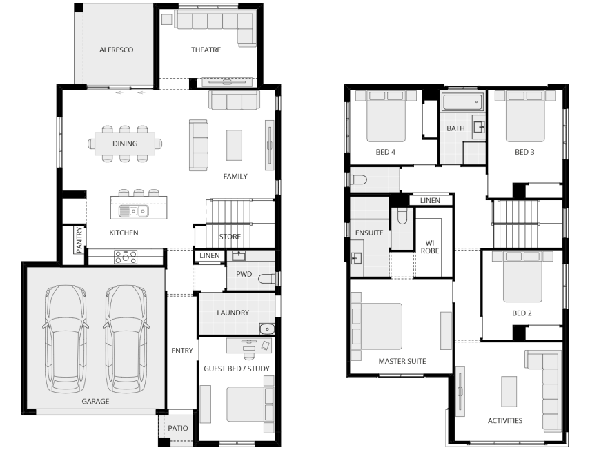 Valiente One - Essence floorplan rhs two storey home design everyday valiente one floorplan lhs