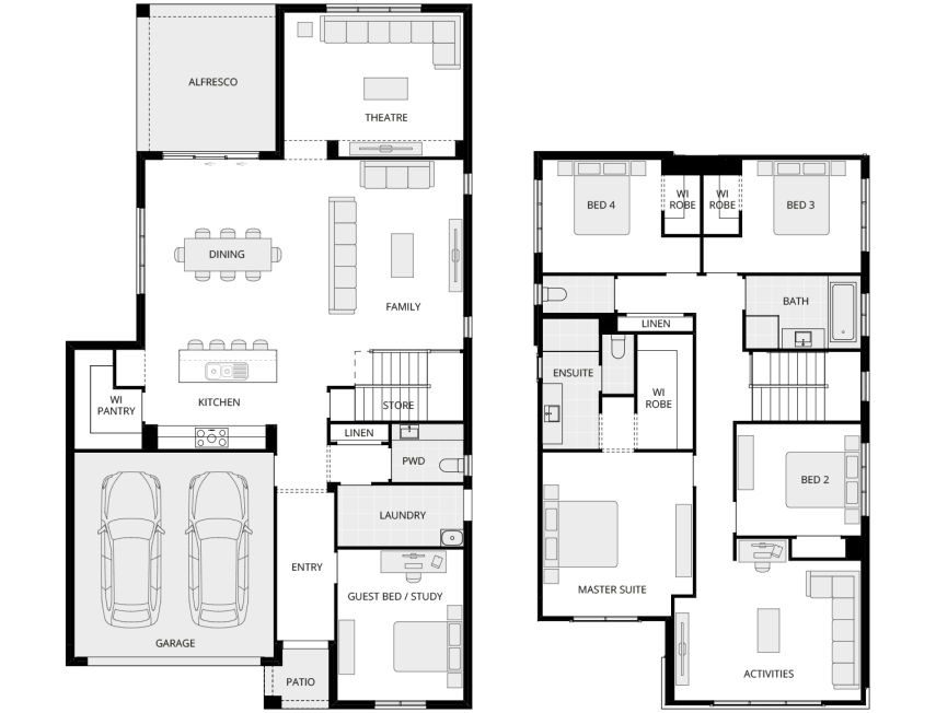 Valiente Three - Essence floorplan rhs two storey home design everyday valiente three floorplan lhs