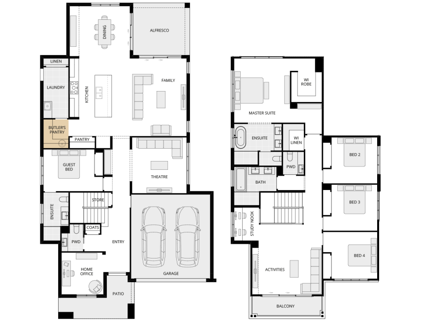 Allora 40 One - Option floorplan larger butlers pantry rhs two storey home design allora 40 one option floorplan larger butlers pantry rhs