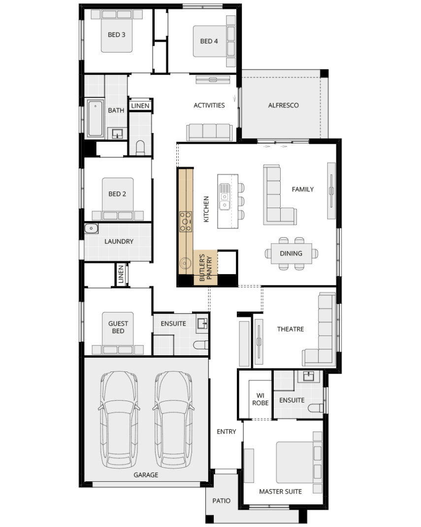 single storey home design everyday almeria five butlers pantry option lhs