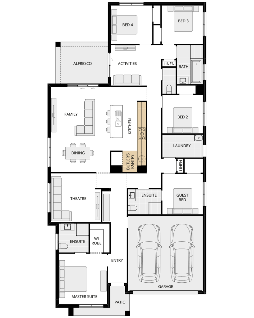 single storey home design everyday almeria five option floorplan butler's pantry rhs
