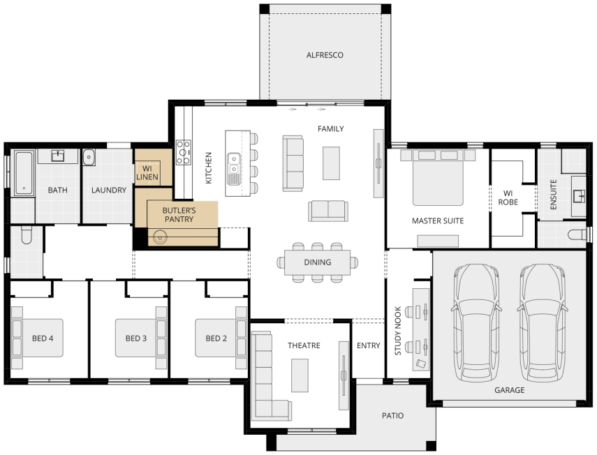 single storey acreage home design everyday almonte one butler's pantry floorplan rhs