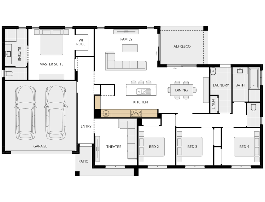 single storey home design discovery azura option floorplan alternate kitchen lhs