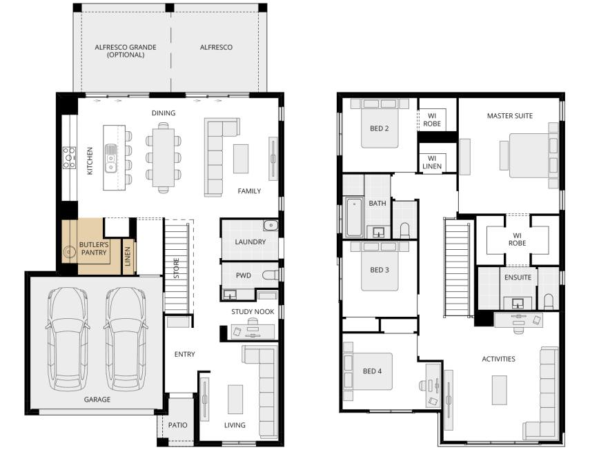 Enzo Two - Essence option floorplan butlers pantry rhs two storey home design everyday enzo two option floorplan butlers pantry lhs