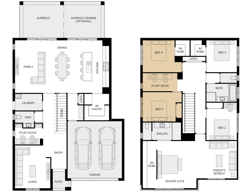 Enzo Three - Essence option floorplan fifth bed and study nook ilo activities rhs two storey home design everyday enzo three option floorplan fifth bed and study nook rhs