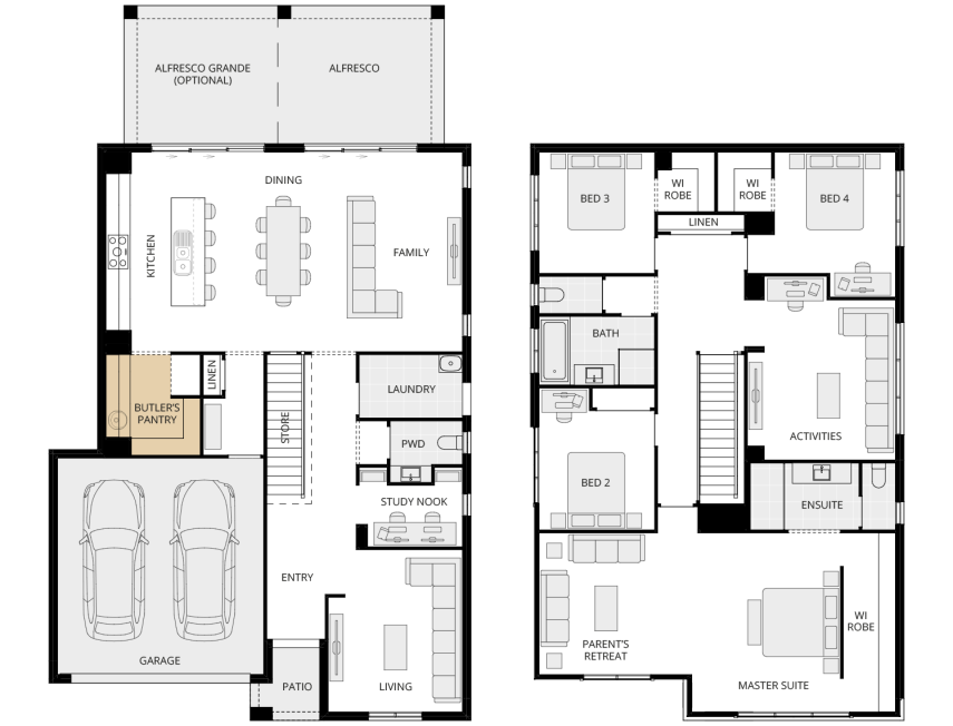Enzo Three - Essence option floorplan butlers pantry rhs two storey home design essence enzo three option floorplan butlers pantry lhs