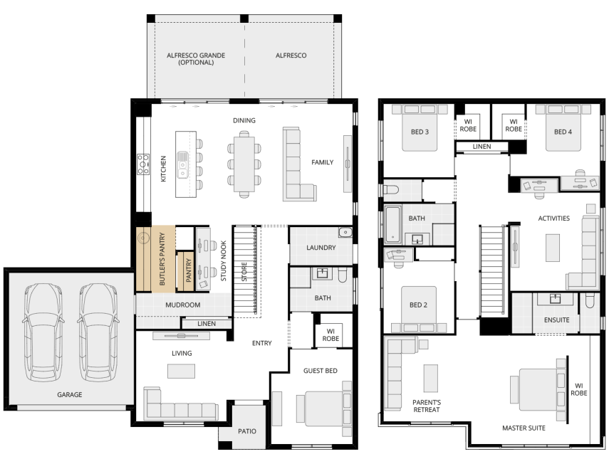 Enzo Five - Essence option floorplan butlers pantry rhs two storey home design everyday enzo five option floorplan butlers pantry lhs