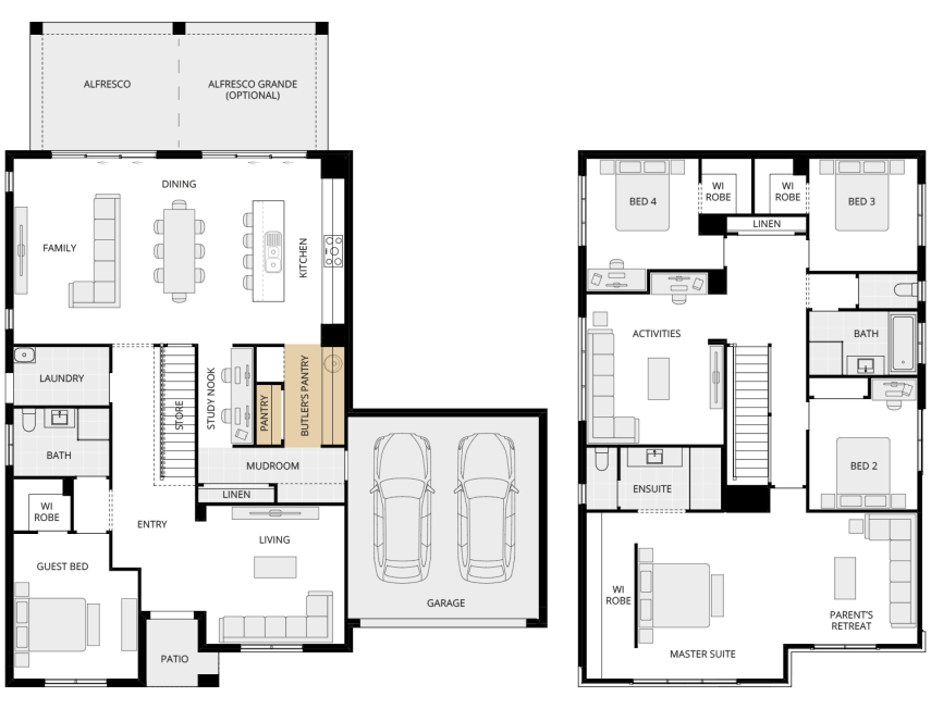 Enzo Five - Essence option floorplan butlers pantry rhs two storey home design everyday enzo five option floorplan butlers pantry rhs