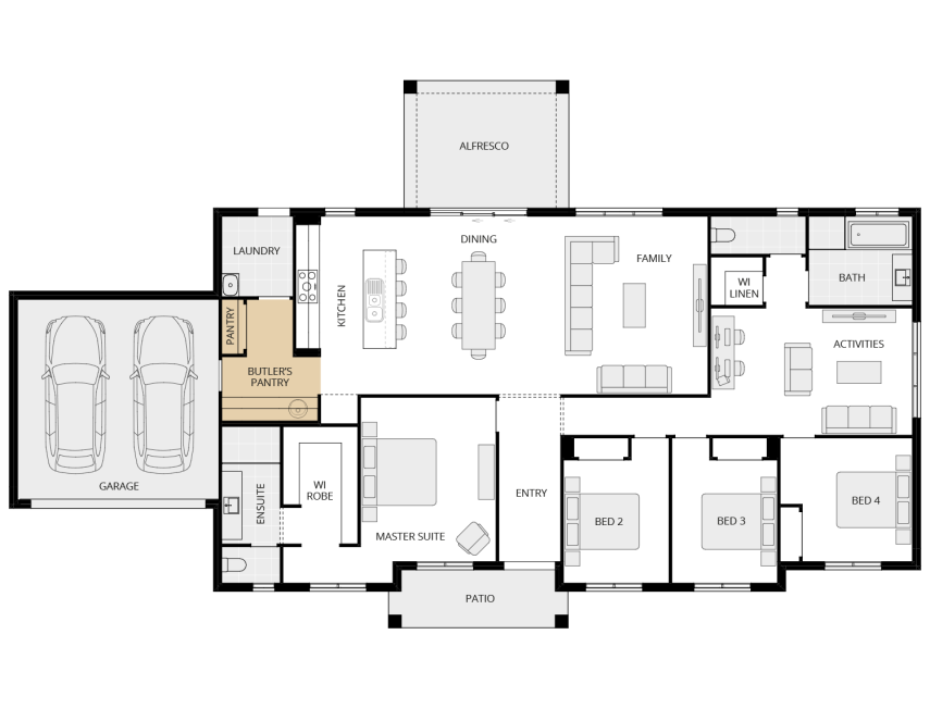 single storey acreage design everyday evora one butler's pantry floorplan lhs