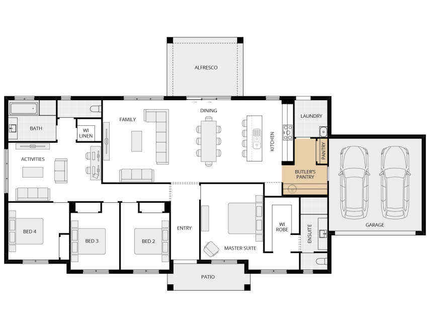 single storey acreage design everyday evora one butler's pantry floorplan rhs