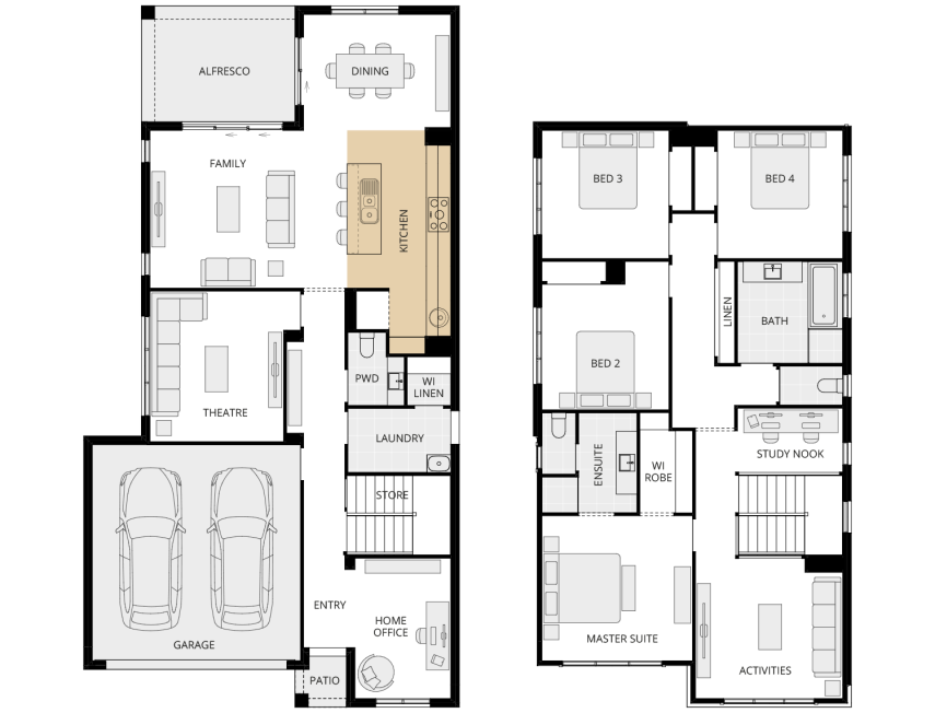 two storey home design everyday fontana one option floorplan alternate kitchen lhs