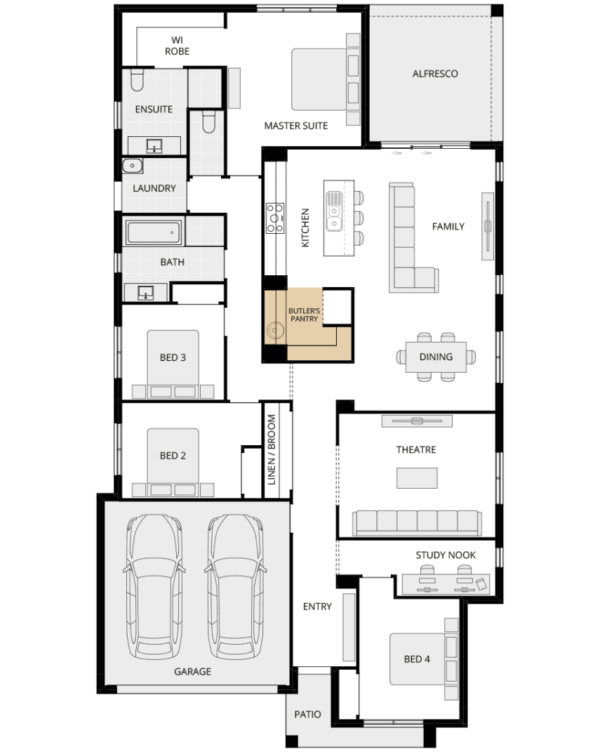 single storey home design everyday ibiza three option floorplan butlers pantry lhs