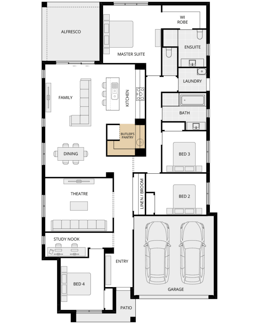 single storey home design everyday ibiza three option floorplan butlers pantry rhs