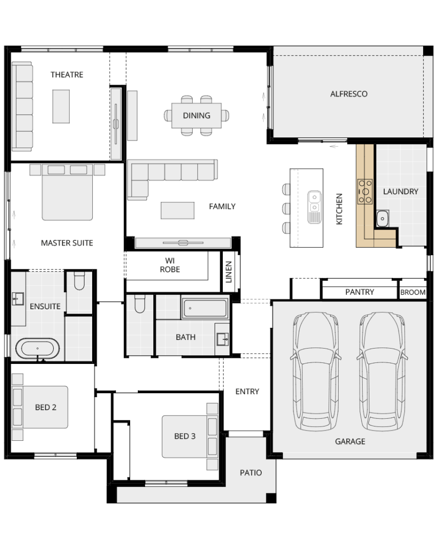 single storey home design everyday lisbon option floorplan alternate kitchen layout rhs