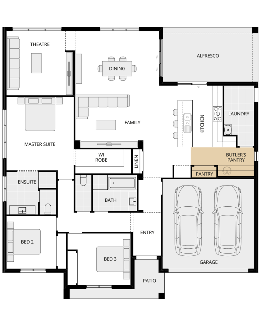 single storey home design everyday lisbon one option floorplan butlers pantry rhs