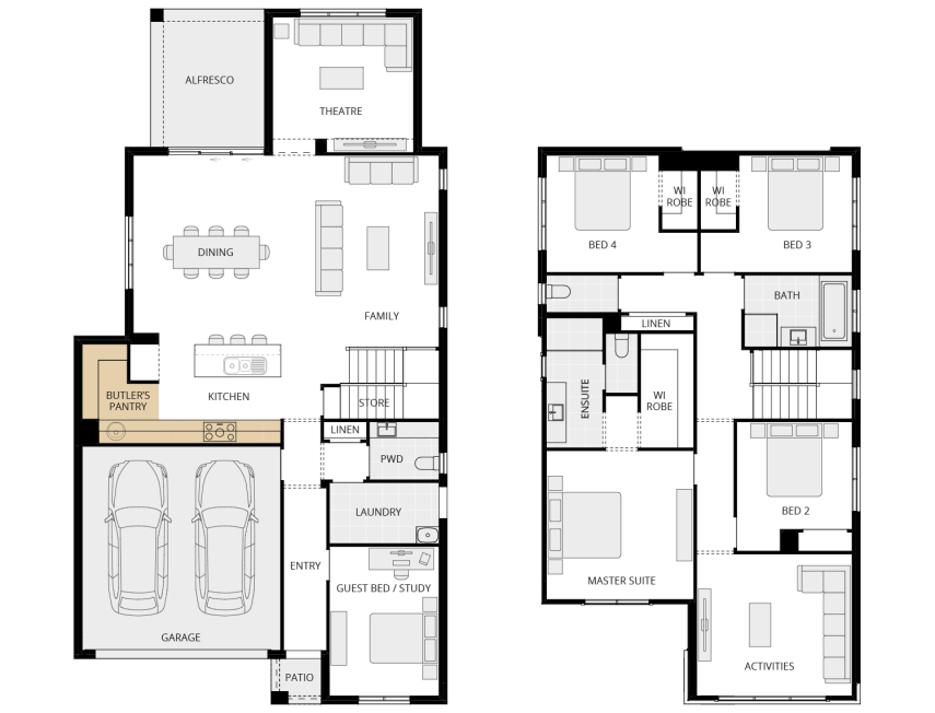 Valiente Two - Essence option floorplan butlers pantry rhs two storey home design everyday valiente two option floorplan butlers pantry lhs