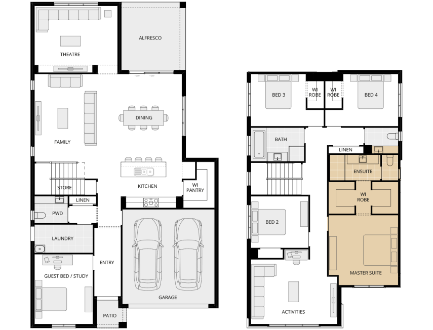 Valiente Three - Essence option floorplan alternate master suite ensuite rhs two storey home design everyday valiente three option floorplan alternate master suite rhs