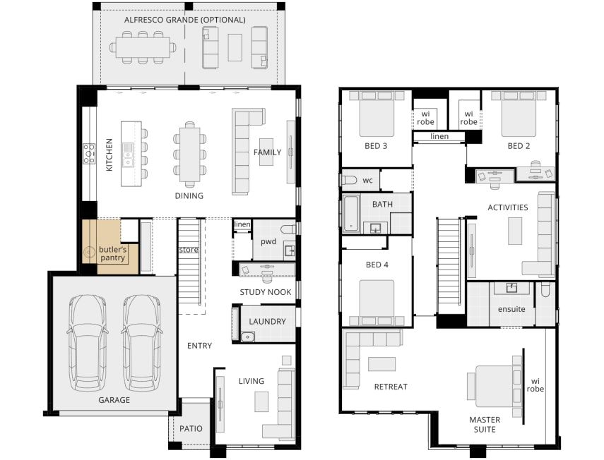 Lagos - Option floorplan butler's pantry rhs two storey home design lagos option floorplan butlers pantry lhs