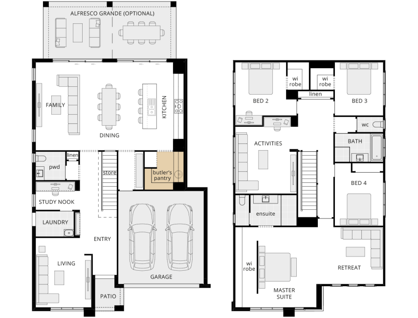 Lagos - Option floorplan butler's pantry rhs two storey home design lagos option floorplan butlers pantry rhs
