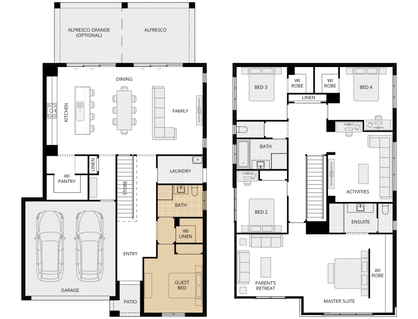 Enzo Three - Essence option floorplan guest bed with bath ILO living and study rhs two storey home design everyday enzo three option floorplan guest bed with bath lhs