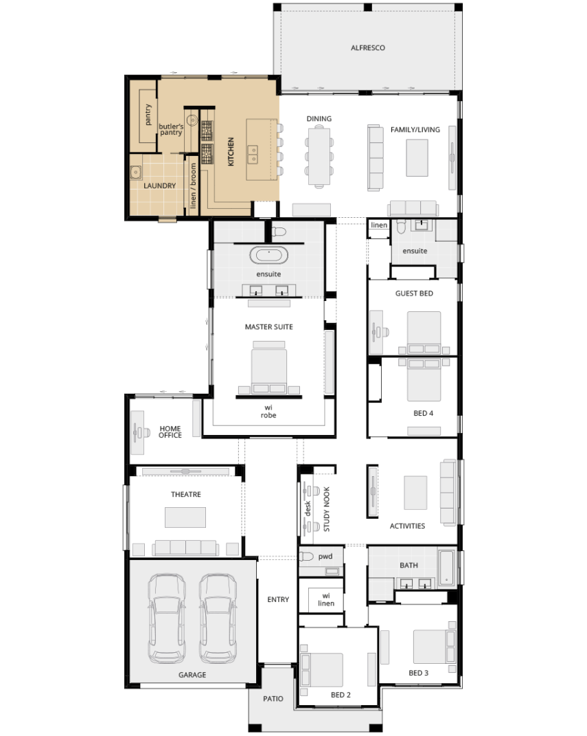 Anchorage Manor - Alternate kitchen option A floorplan single storey home design floorplan anchorage manor alternation kitchen option a lhs