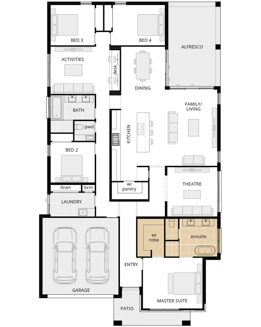 single storey home design avalon encore floorplan alternate ensuite option lhs