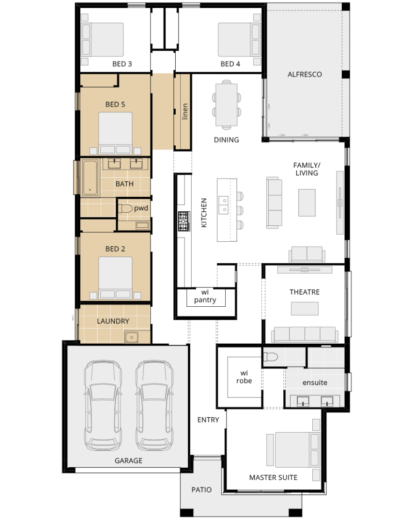 Avalon - Encore bedroom 5 in lieu of activities floorplan single storey home design avalon encore option floorplan bed 5 in lieu of activities lhs