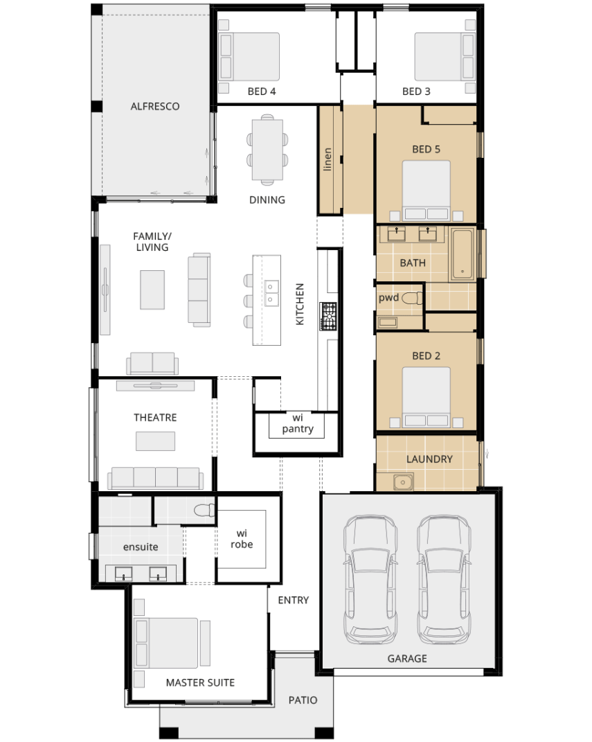 Avalon - Encore bedroom 5 in lieu of activities floorplan single storey home design avalon encore option floorplan bed 5 in lieu of activities rhs